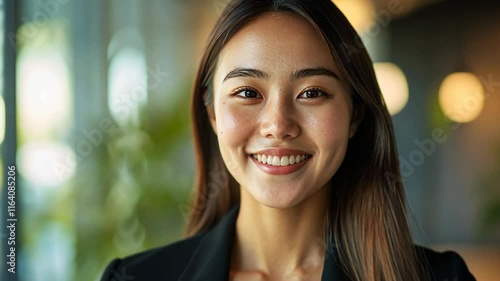 Wallpaper Mural smiling Asian businesswoman at modern office  Torontodigital.ca