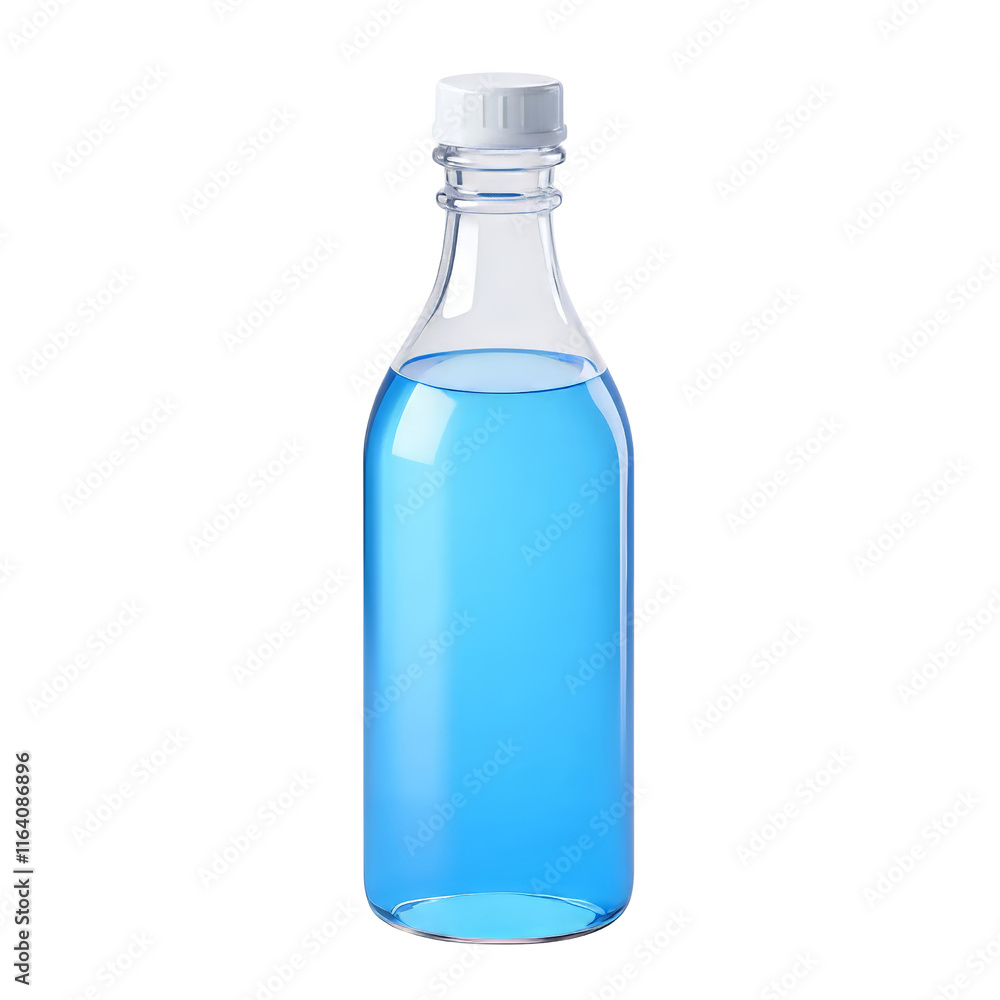 Tall Transparent Glass Bottle Filled with Blue Water Reflecting Light Tall Transparent Glass Bottle Filled with Blue Water Reflecting Light