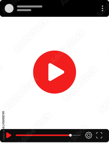 Video player transparent interface. Video screen app layout, web stream player vector UI or live audio control panel overlay. Online media streaming display transparent background