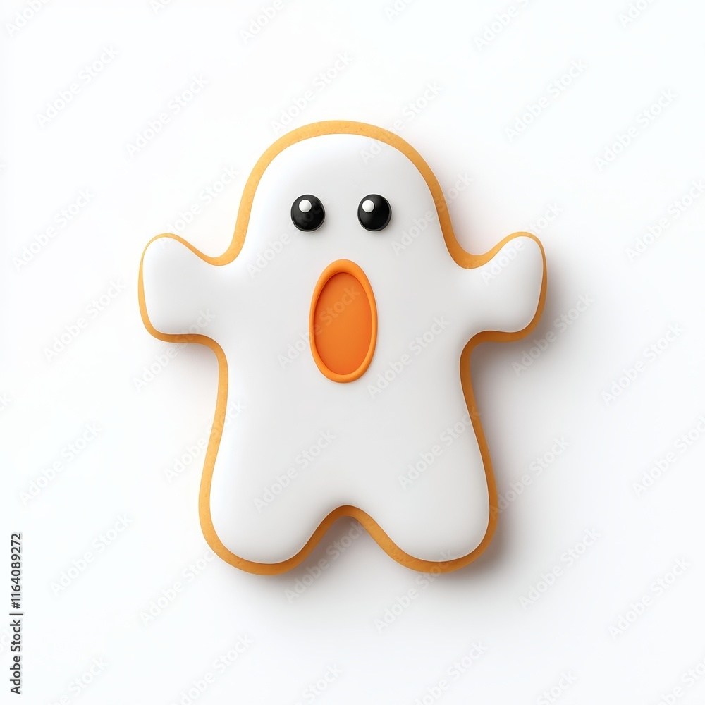 A ghost-shaped Halloween cookie isolated against a transparent backdrop.