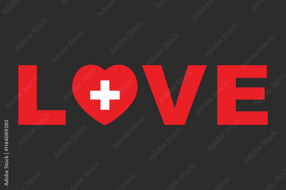 Love Word with Switzerland heart shape, Switzerland flag vector graphic, Switzerland country flag is a symbol of freedom, National Switzerland flag, vector illustration
Love Word with Switzerland heart shape, Switzerland flag vector graphic, Switzerland country flag is a symbol of freedom, National Switzerland flag, vector illustration