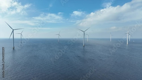 Aerial from windturbines at the IJsselmeer in the Netherlands