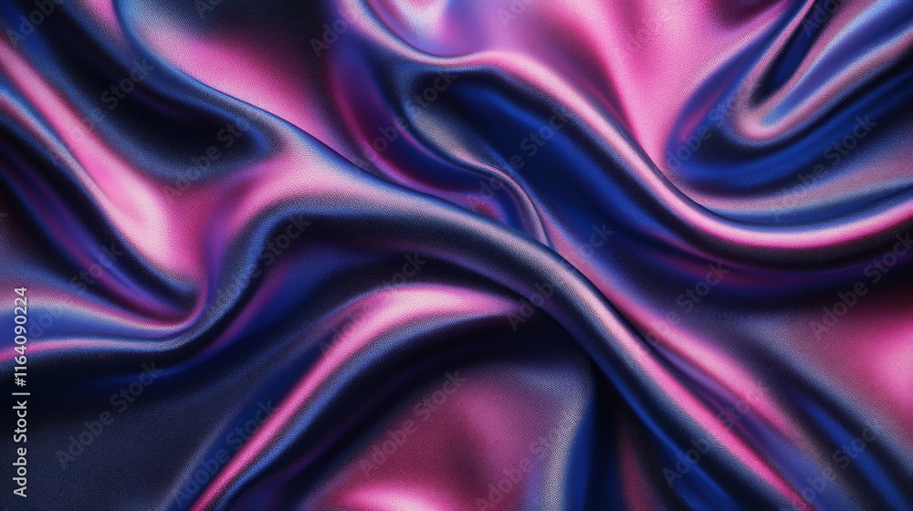 Obraz premium A close-up of flowing satin fabric in shades of pink and blue, showcasing texture and sheen.