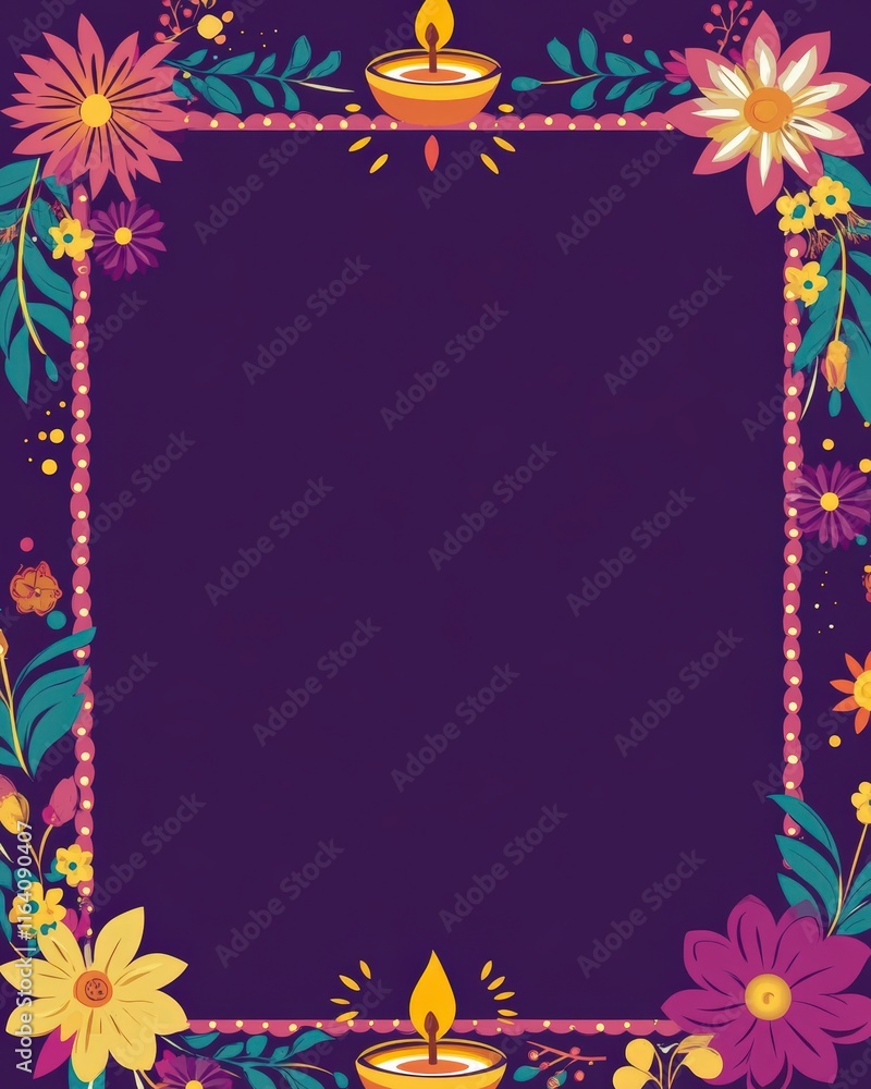 Obraz premium purple festive frame with floral design for Diwali celebration