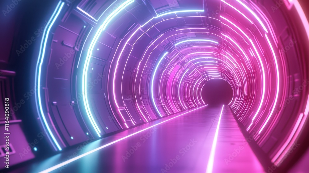 Neon Glowing Tunnel: Futuristic Digital Art Neon Glowing Tunnel: Futuristic Digital Art