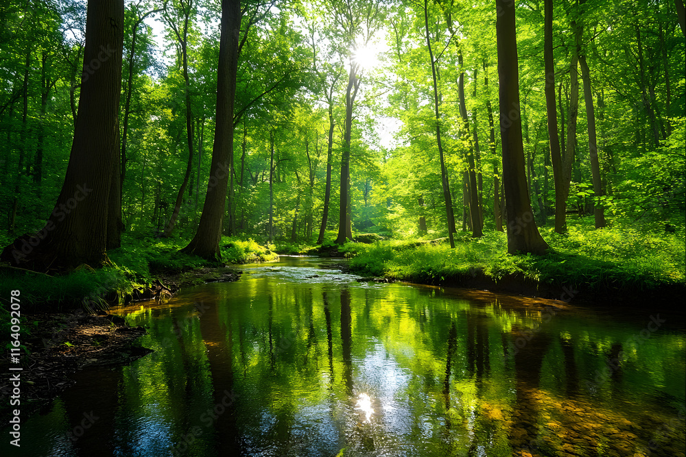 Nature's Tranquil Canopy: A Serene River Journey Through a Verdant Forest's Whispering Trees and Dancing Light Nature's Tranquil Canopy: A Serene River Journey Through a Verdant Forest's Whispering Trees and Dancing Light