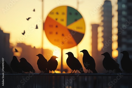 Black Rooks Silhouetted Against Golden Hour Light photo