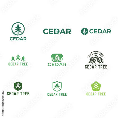 Set of Cedar pine tree icon nature organic environment icon symbol illustration.