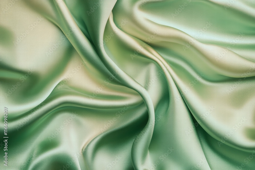 Fototapeta premium A close-up of smooth, flowing green satin fabric, showcasing its texture and sheen.