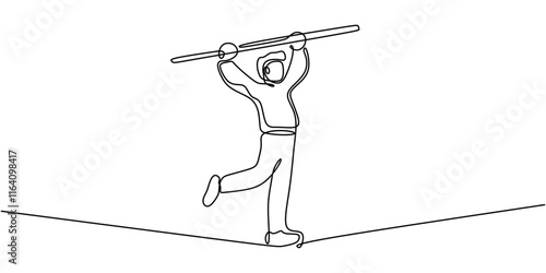 Minimalist one line drawing of a Person Balancing on a Tightrope