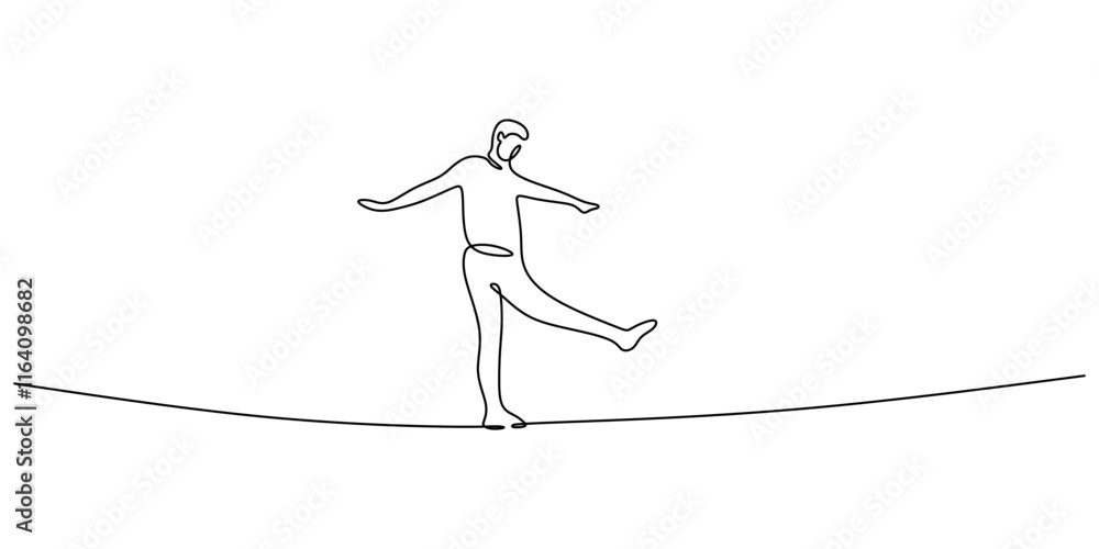One line drawing of a person balancing on a tightrope, symbolizing balance and freedom. One line drawing of a person balancing on a tightrope, symbolizing balance and freedom.