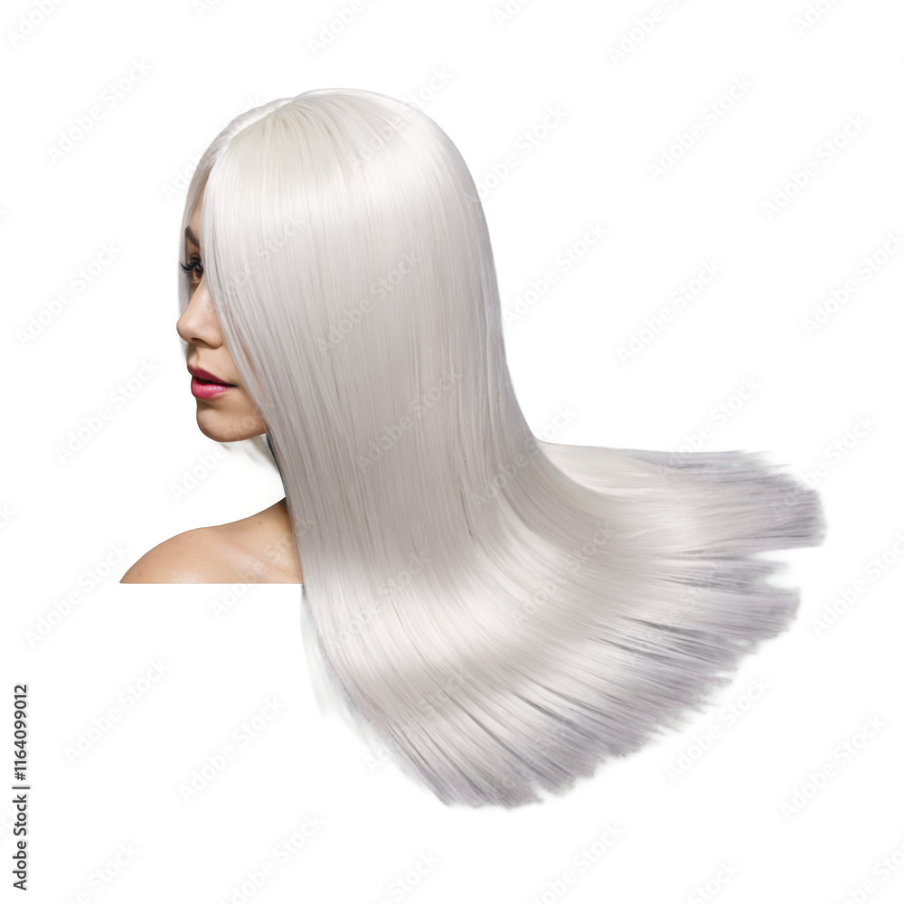 Naklejka premium Stylish straight white platinum wig with shoulder length and smooth finish for a chic look