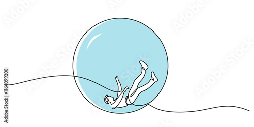 One line drawing of a man inside a large ball, symbolizing introspection and personal struggles.