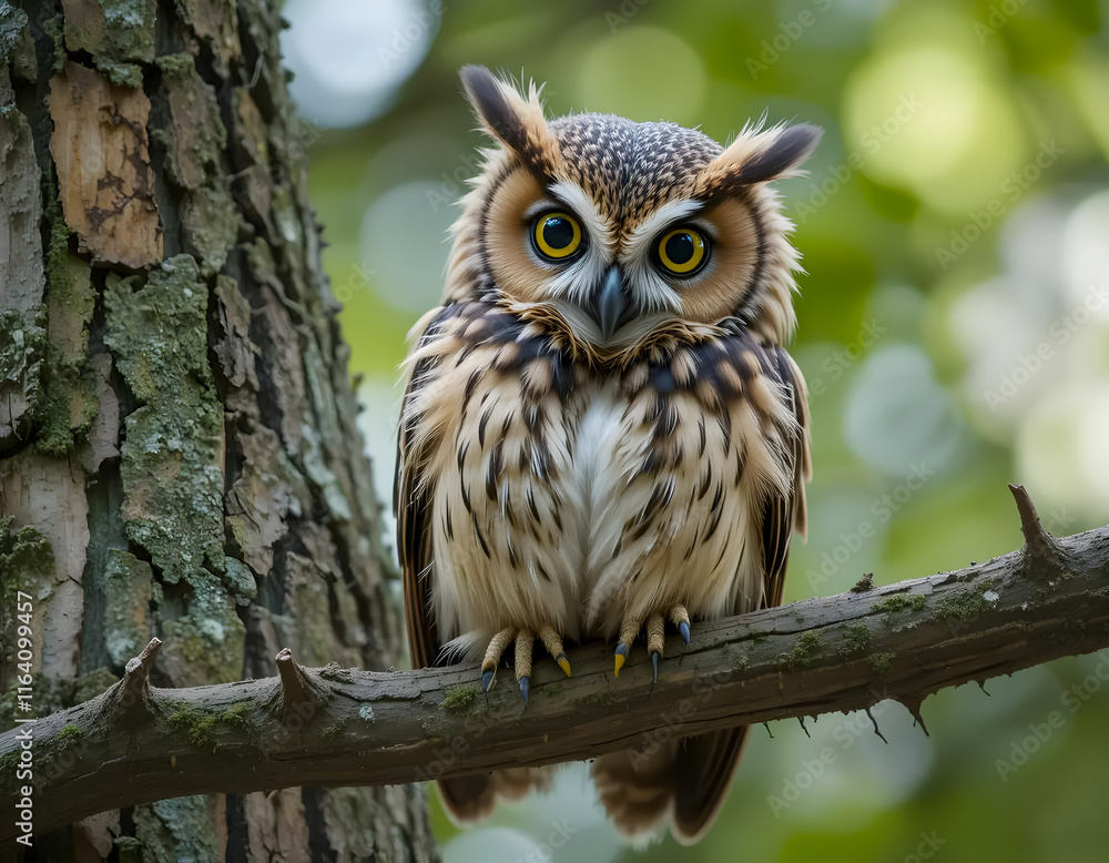 Fototapeta premium The owl is perched on a tree