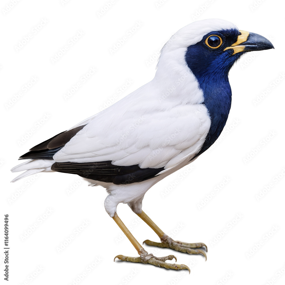 Fototapeta premium Rare Bali Myna bird closeup capturing vibrant colors and distinct features in natural habitat