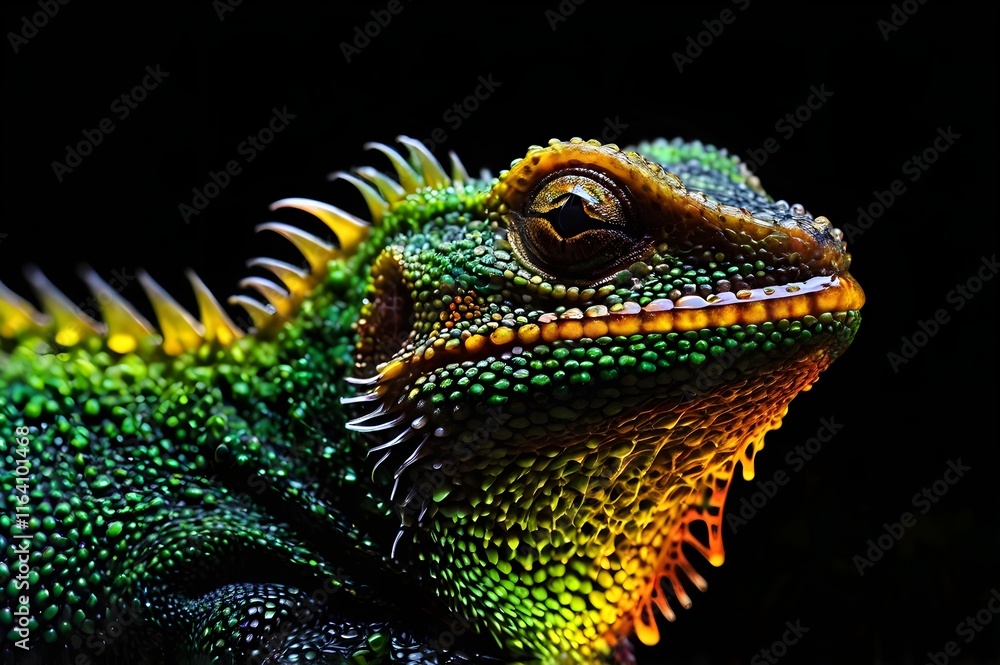 Fototapeta premium Green garden lizard in ferrofluid art style