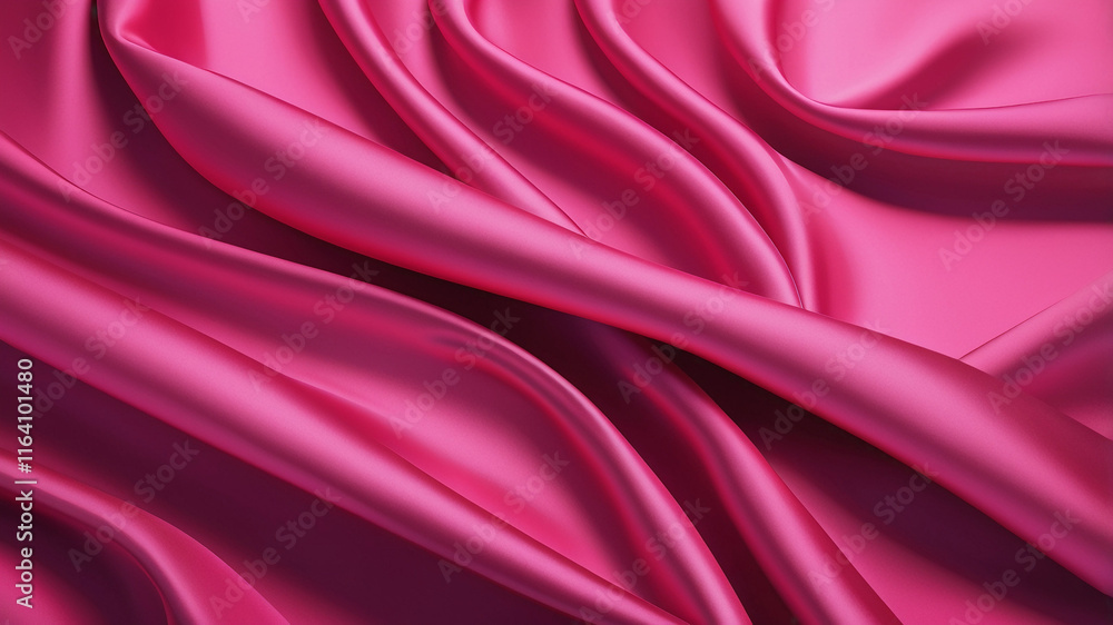 Fototapeta premium Sleek hot pink silk background with bold metallic highlights. The fabric's fluid folds and shimmering texture exude elegance and sophistication.