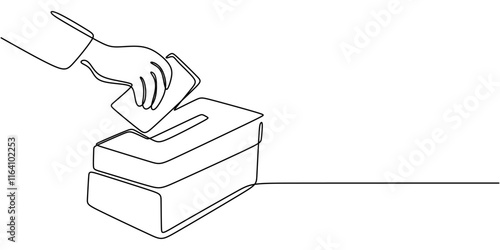 Hand giving a donation in continuous line drawing, symbolizing charity and kindness.