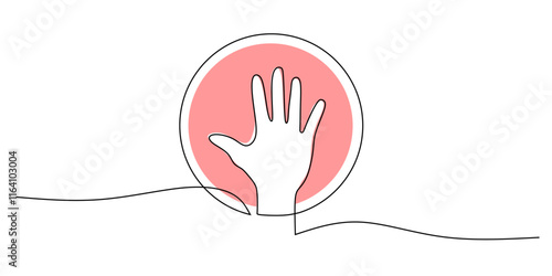 Hand Palm Facing Forward in Continuous Line. Sign of Stop Warning and Boundaries