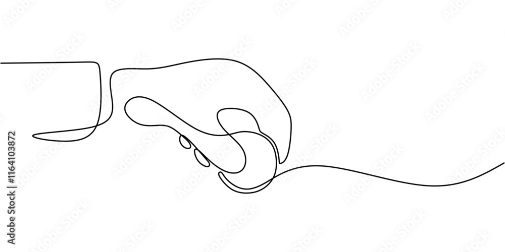 Hands Passing a Coin. Representing Financial Exchange and Transaction. Minimalist Line Art