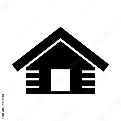 Log cabin in woods icon or logo. Simple wooden cottage vector illustration.
