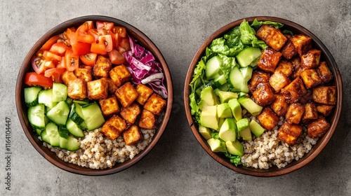 Wallpaper Mural Colorful healthy bowls with tofu, quinoa, vegetables, and fresh ingredients Torontodigital.ca