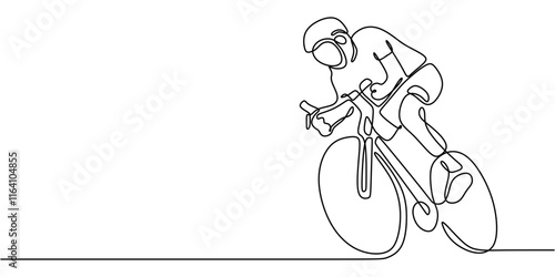 Cyclist Riding Road Bike. Emphasizing Fitness, Cycling, and Healthy Lifestyle. One Line Drawing