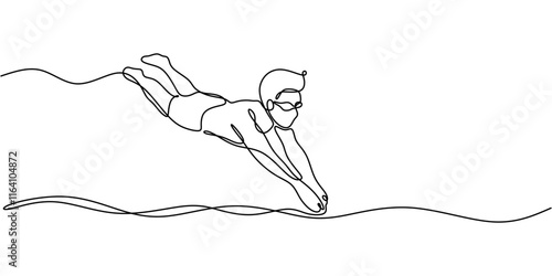 Wallpaper Mural Swimmer Diving into Pool. Symbolizing Water Sports and Fitness. One Line Drawing for Healthy Lifestyle Torontodigital.ca