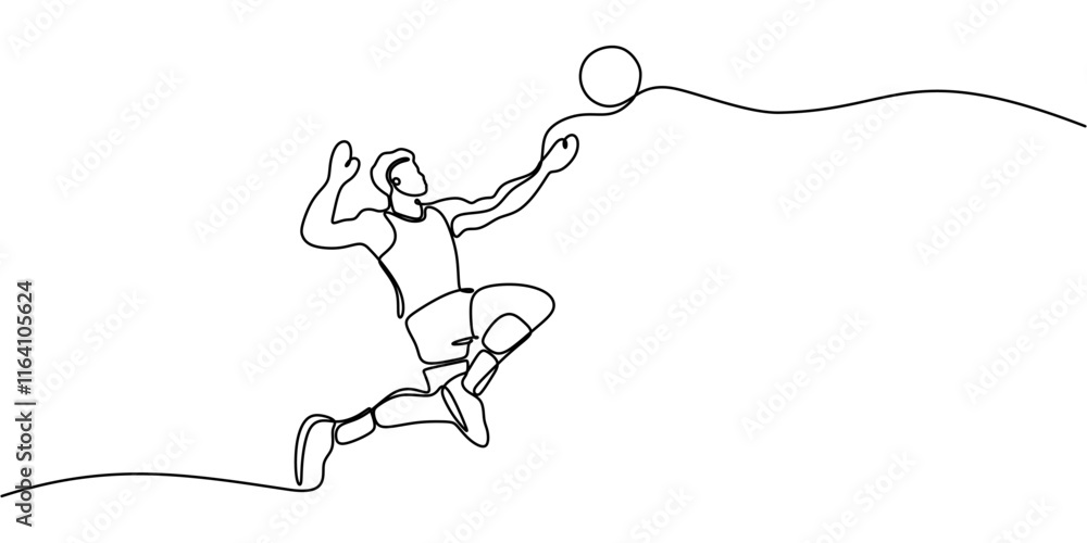 Continuous Line Drawing of a Man Playing Volleyball. Showcasing Athleticism and Teamwork Continuous Line Drawing of a Man Playing Volleyball. Showcasing Athleticism and Teamwork