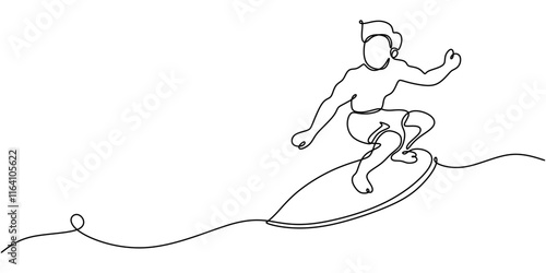 Wallpaper Mural Man Surfing. Representing Freedom, Skill, and Joy of the Ocean. One Line Drawing for Adventure Sports Torontodigital.ca