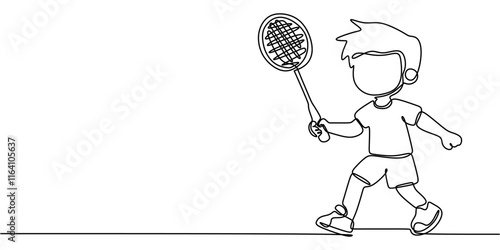 Man Playing Badminton. Showcasing Agility and Precision in Sport. One Line Drawing for Badminton