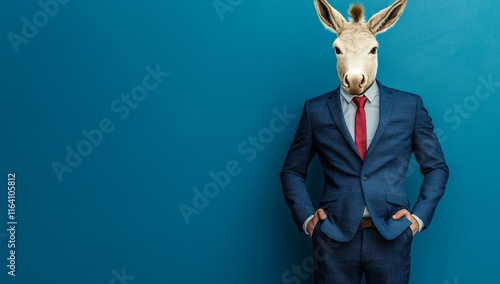 Wallpaper of a male donkey in formal attire, with room for copy text - ai generative photo