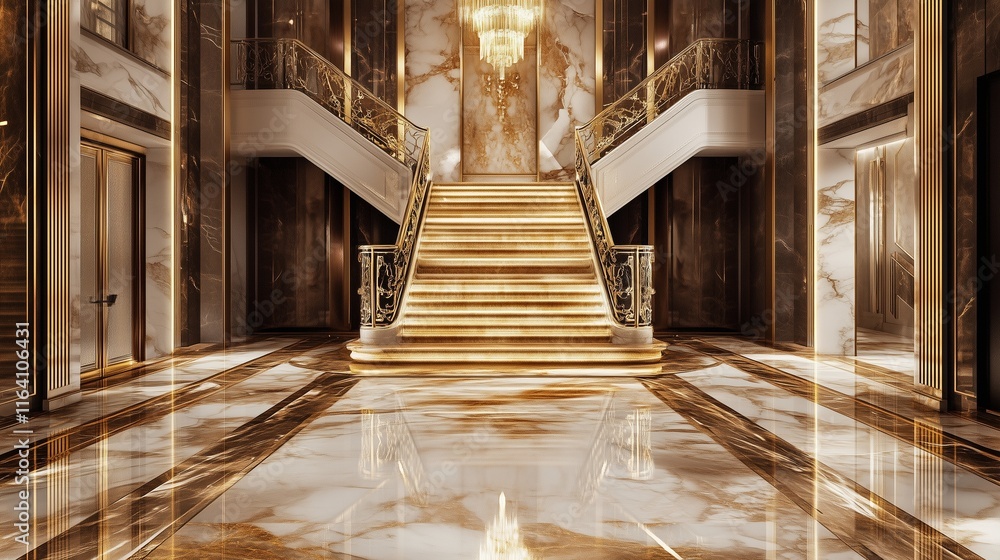 Obraz premium Luxurious marble tiles with golden accents, creating a seamless, high-end decorative layout.