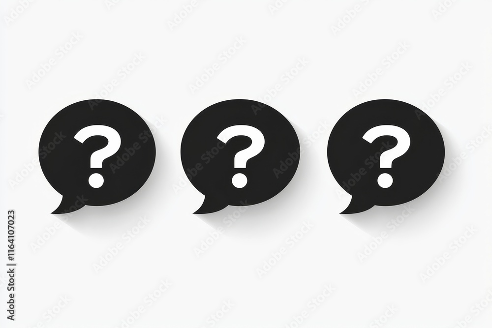 Top view of speech bubbles with question marks, representing the interaction of asking and answering questions Top view of speech bubbles with question marks, representing the interaction of asking and answering questions