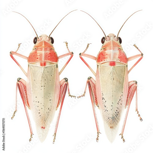 Shield backed Katydids Tettigoniinae Isolated on White Background Generative AI photo