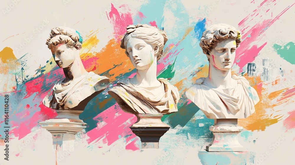 Classical Busts with Colorful Abstract Background and Artistic Touches Classical Busts with Colorful Abstract Background and Artistic Touches