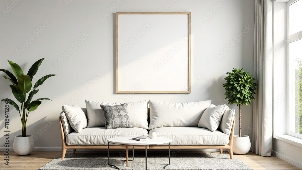 modern living room. A mockup of an empty white poster on the wall in modern hospital waiting room with comfortable chairs and medical equipment modern living room. A mockup of an empty white poster on the wall in modern hospital waiting room with comfortable chairs and medical equipment