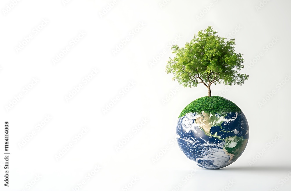 3D illustration of the Earth with a tree on top, earth day concept 3D illustration of the Earth with a tree on top, earth day concept
