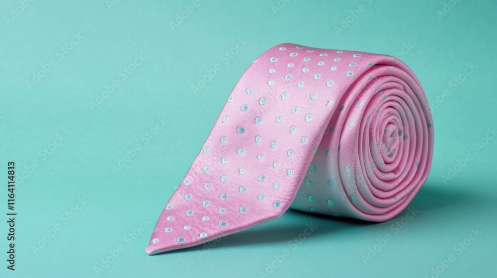 Elegant Pink Tie with Dots on a Soft Blue Background Elegant Pink Tie with Dots on a Soft Blue Background