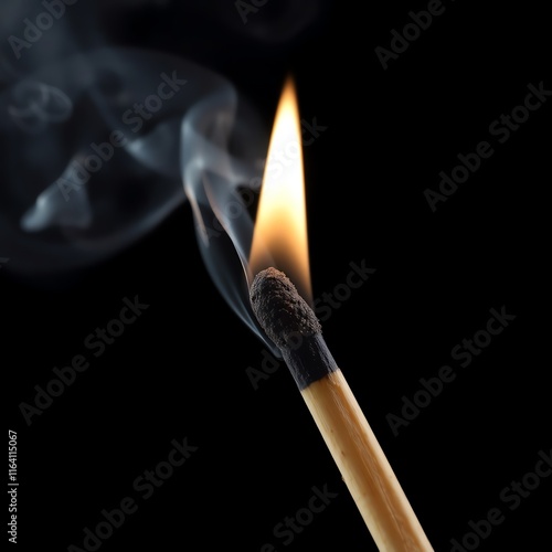 burning match on black background photo