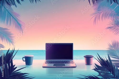 Relaxed Workspace by the Beach with Vibrant Colors