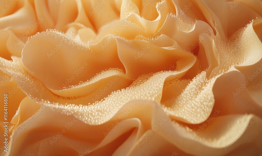 Close-up of textured, pale orange frosting swirls. Close-up of textured, pale orange frosting swirls.