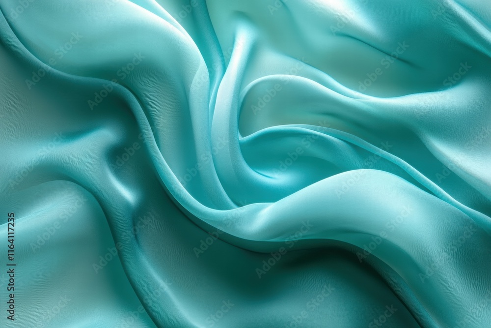 Obraz premium A close-up of flowing turquoise silk fabric showcasing smooth textures and gentle waves.