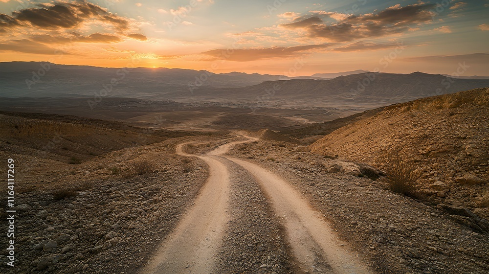 Desert Path at Sunset in Northern Israel - Tranquil Landscape Desert Path at Sunset in Northern Israel - Tranquil Landscape