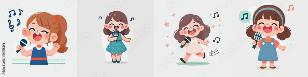 little girl singing vector set little girl singing vector set