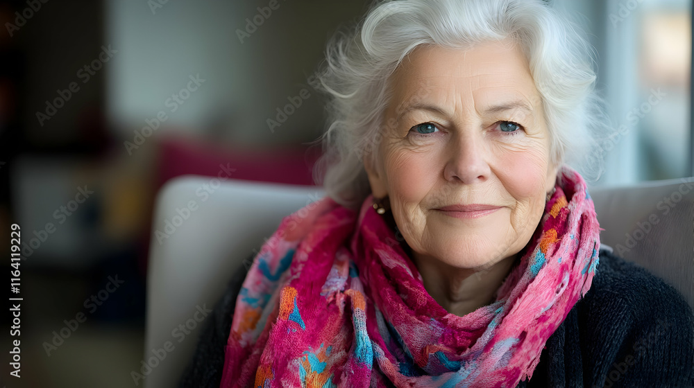 Portrait of a confident senior woman with a pink scarf. Portrait of a confident senior woman with a pink scarf.