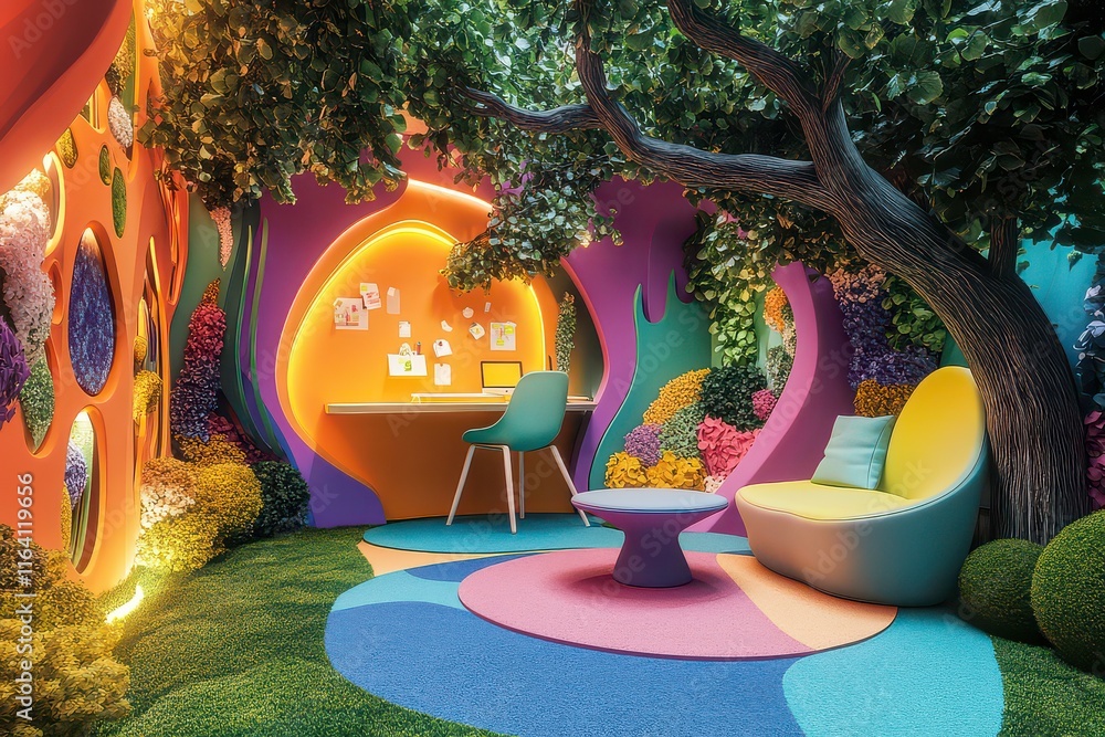 Fototapeta premium Whimsical Outdoor Office Setup Under a Tree