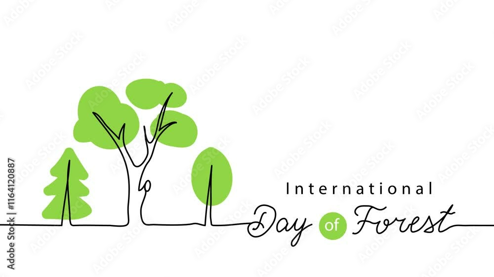 International Day of Forest animated illustration. One continuous self drawing line animation of green trees. Forest day footage International Day of Forest animated illustration. One continuous self drawing line animation of green trees. Forest day footage