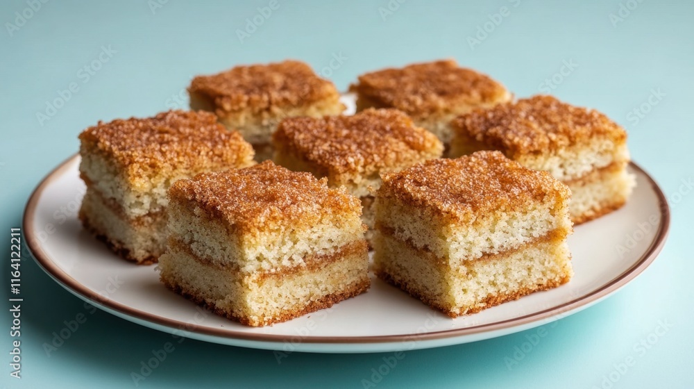 Deliciously Soft Cake Squares with Golden Brown Crust on Plate Deliciously Soft Cake Squares with Golden Brown Crust on Plate