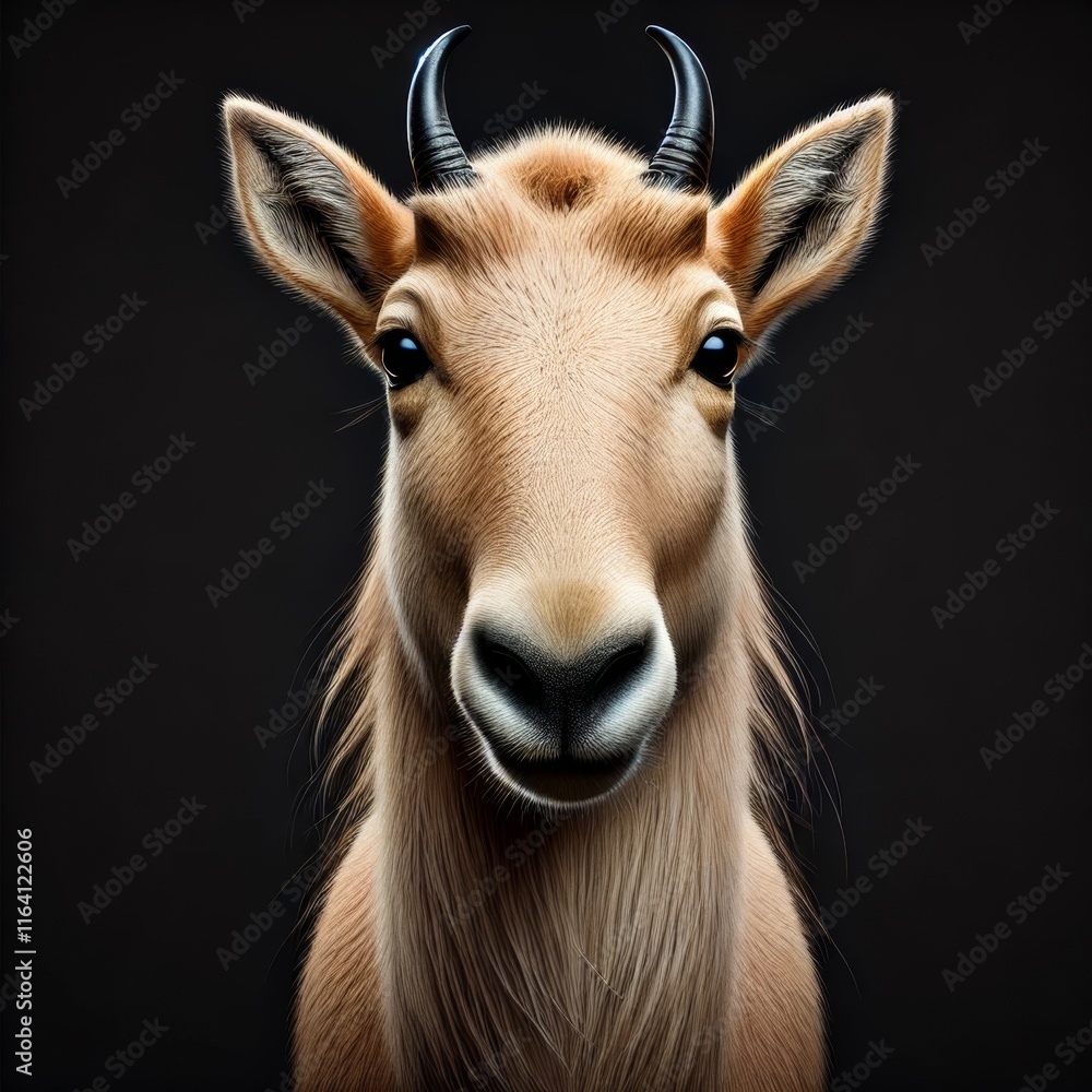Fototapeta premium Saiga Animal Portrait Isolated on Black background. Wild Antelope Illustration. 